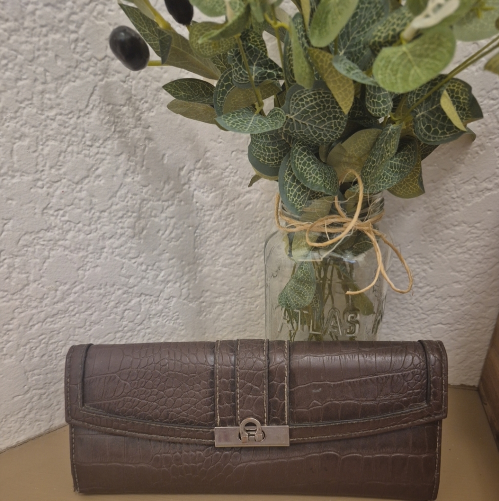 Brown Embossed Clutch